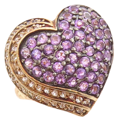 925 Sterling Silver Vintage Ring Gold Plated 2 Tone CZ Heart Cut  Sz 6  RG30094