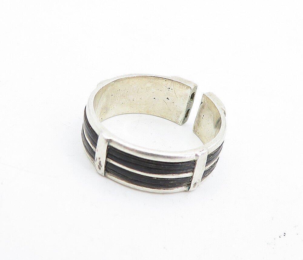 925 Sterling Silver  Vintage Shiny Two Tone Round Band Ring Sz 9.5  RG5112