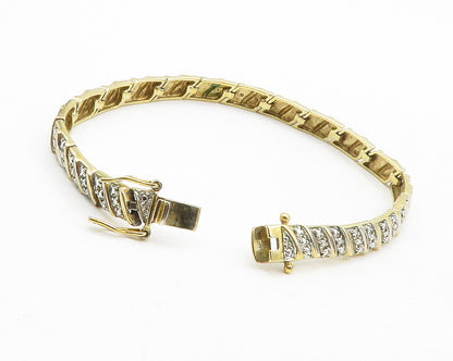 ROSS SIMON 925 Silver  Genuine Diamonds Shiny 2 Tone Chain Bracelet  BT5007