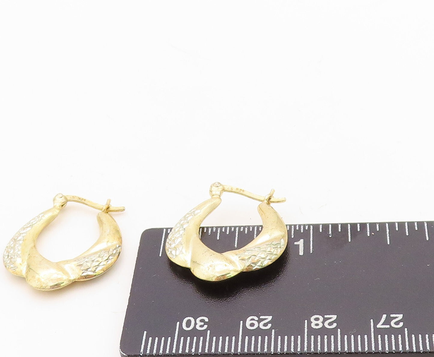 925 Sterling Silver Vintage Earrings Gold Plated Designer Carved Hoops  EG13221