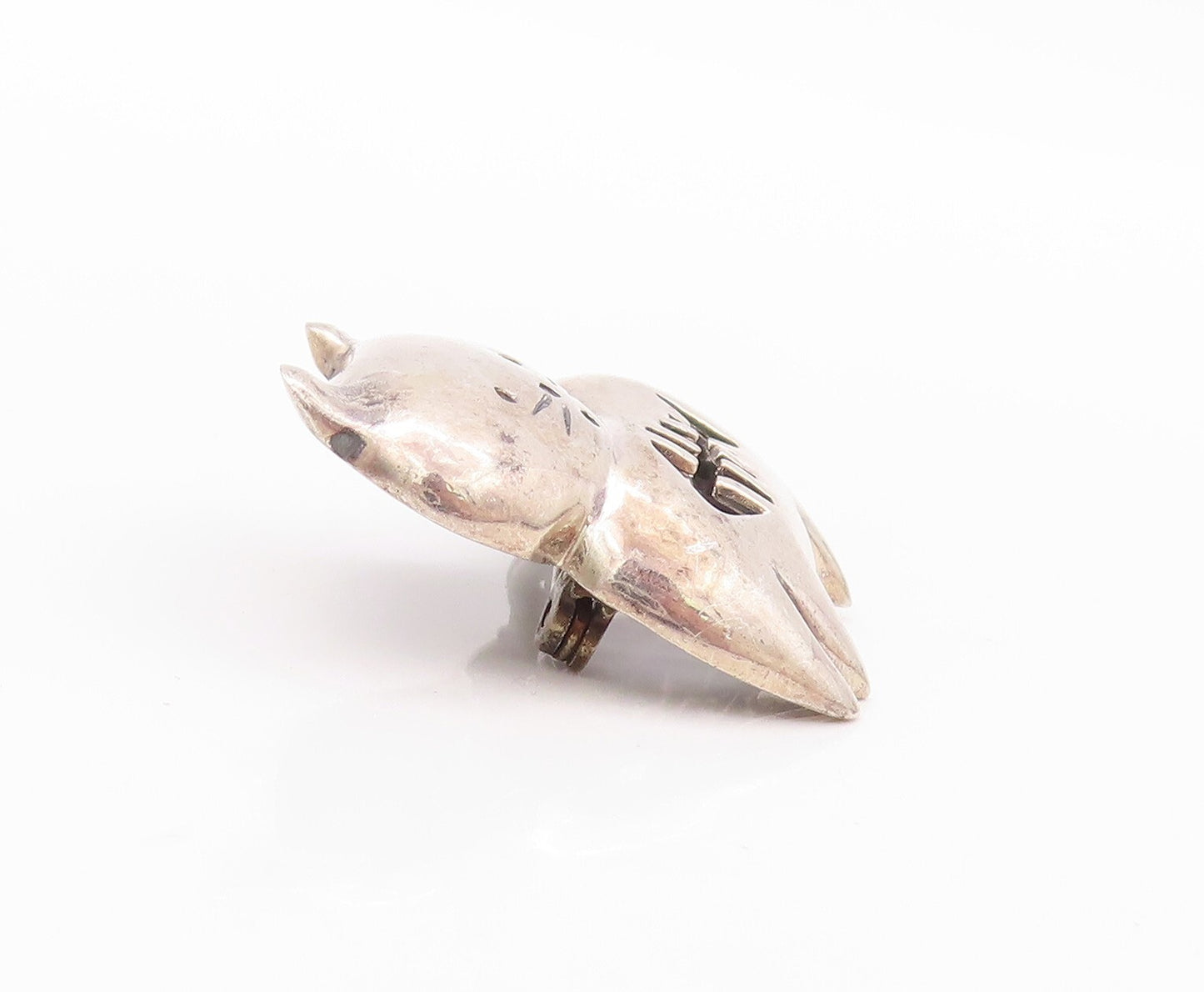 925 Sterling Silver Vintage Brooch Pin BOMA Domed Cat Cut Fish Stomach  BP11159