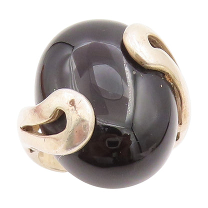 925 Sterling Silver Vintage Ring Large Cabochon Onyx Wave Band  Sz 8.5  RG33806