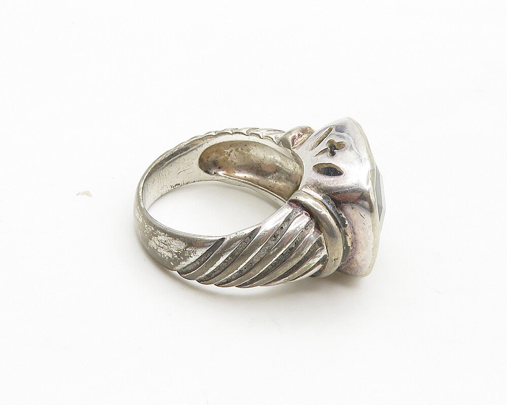 925 Sterling Silver   Vintage Black Hematite Shiny Cocktail Ring Sz 7  RG17253