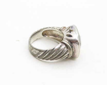 925 Sterling Silver   Vintage Black Hematite Shiny Cocktail Ring Sz 7  RG17253