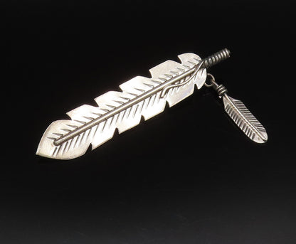 SOUTHWESTERN 925 Silver Vintage Minimalist Etched Feathers Brooch Pin BP10094