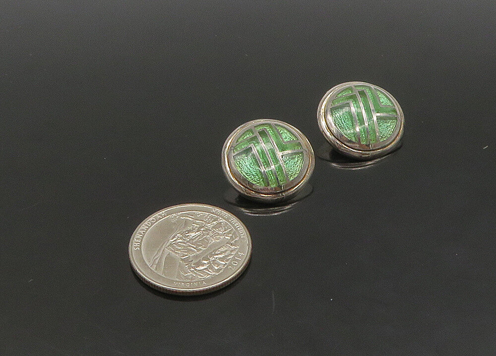 925 Sterling Silver  Vintage Dichroic Glass Round Non Pierce Earrings  EG11401