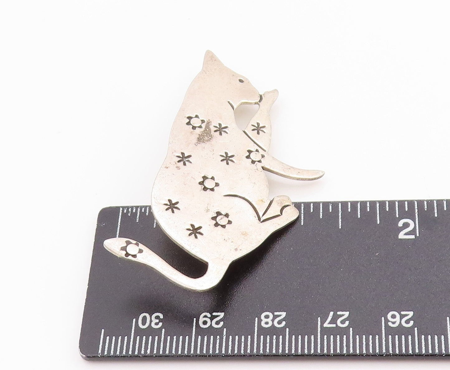 925 Sterling Silver Vintage Brooch MEXICO Star Spangled Cosmic Kitten BP11810