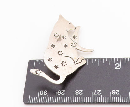 925 Sterling Silver Vintage Brooch MEXICO Star Spangled Cosmic Kitten BP11810