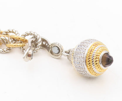925 Sterling Silver Vintage Necklace Gold Plated Rope Rings CZ Inlay Ball NE4375