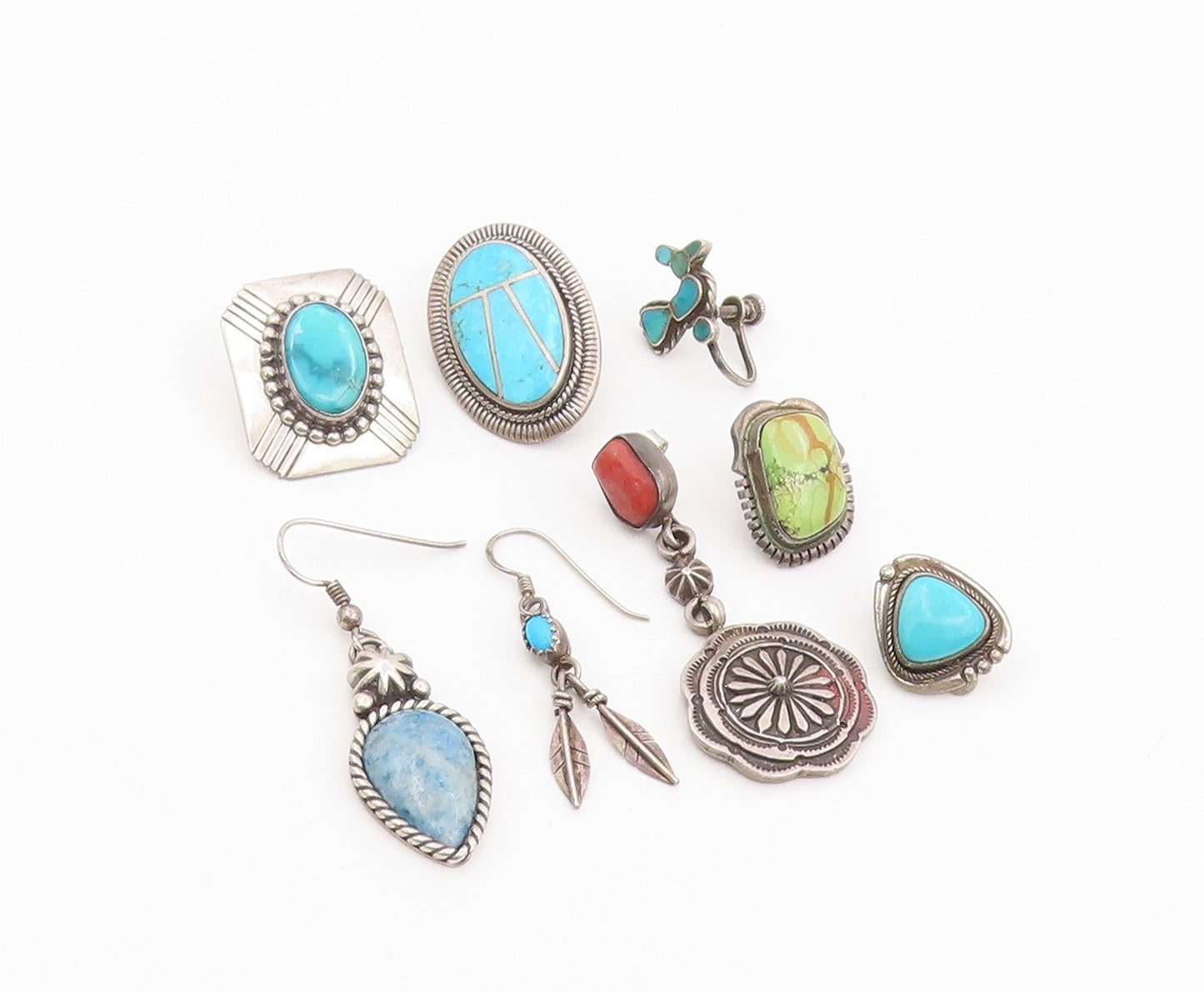 925 Sterling Silver Vintage Earrings NAVAJO Turquoise Single Pieces  EG14293