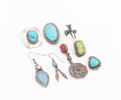 925 Sterling Silver Vintage Earrings NAVAJO Turquoise Single Pieces  EG14293