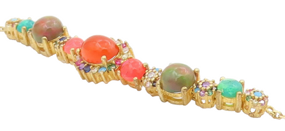 925 Sterling Silver Vintage Bracelet Gold Plated Multi Gemstone Medley  BT11528