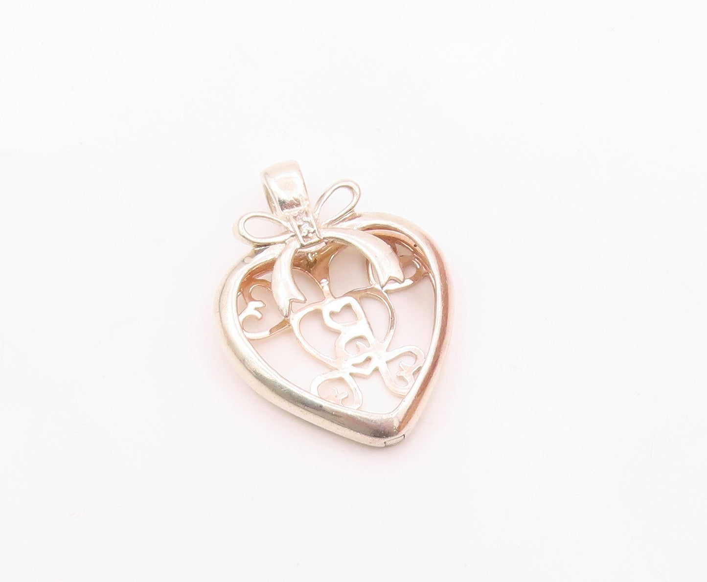 925 Silver  Vintage Genuine Diamonds Love Heart Pendant (OPENS)  PT17021