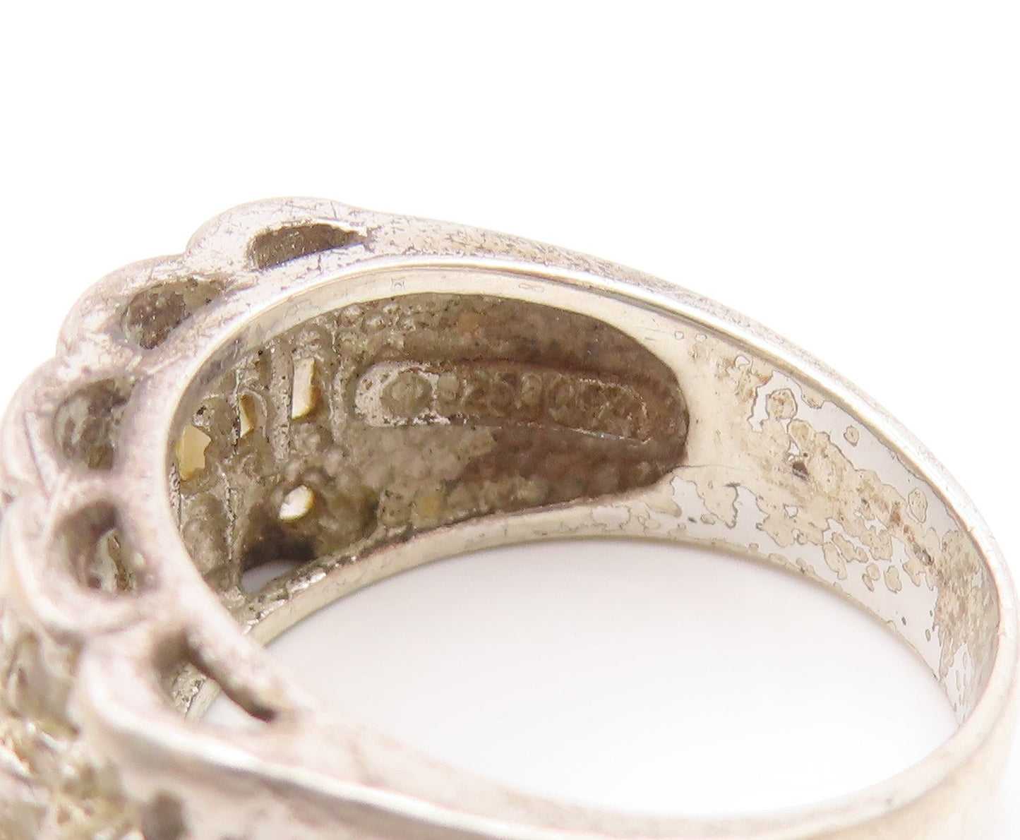 925 Sterling Silver  Vintage White Topaz Three Row Band Ring  Sz 6  RG20423