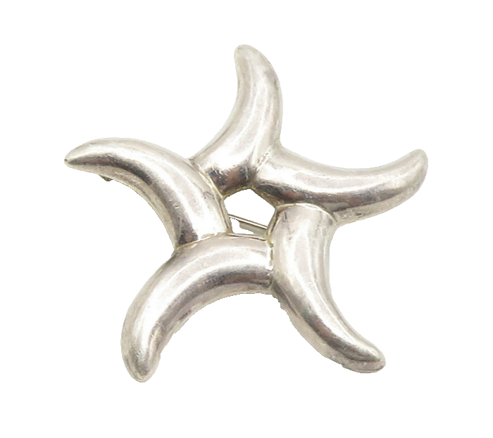 925 Sterling Silver  Vintage Shiny Smooth Floral Star Shape Brooch Pin  BP5717