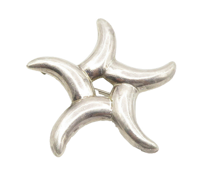 925 Sterling Silver  Vintage Shiny Smooth Floral Star Shape Brooch Pin  BP5717