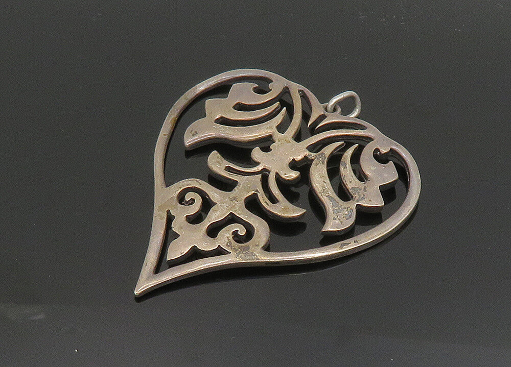 HAND & HAMMER 925 Silver  Vintage Open Design Love Heart Pendant  PT15873