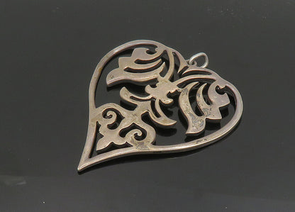 HAND & HAMMER 925 Silver  Vintage Open Design Love Heart Pendant  PT15873