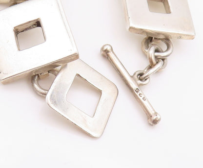 925 Sterling Silver Vintage Bracelet Large Open Square Toggle Lock  BT11275