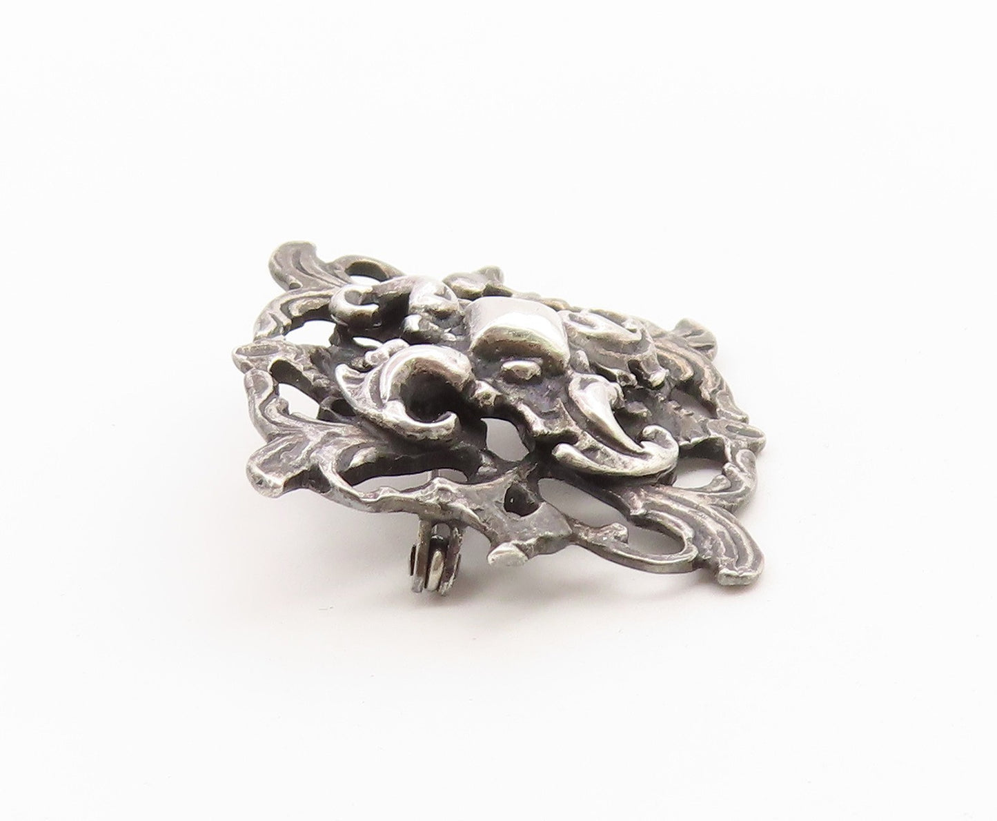 925 Sterling Silver Vintage Brooch Pin Classic Scrollwork Foliage Motif  BP12656