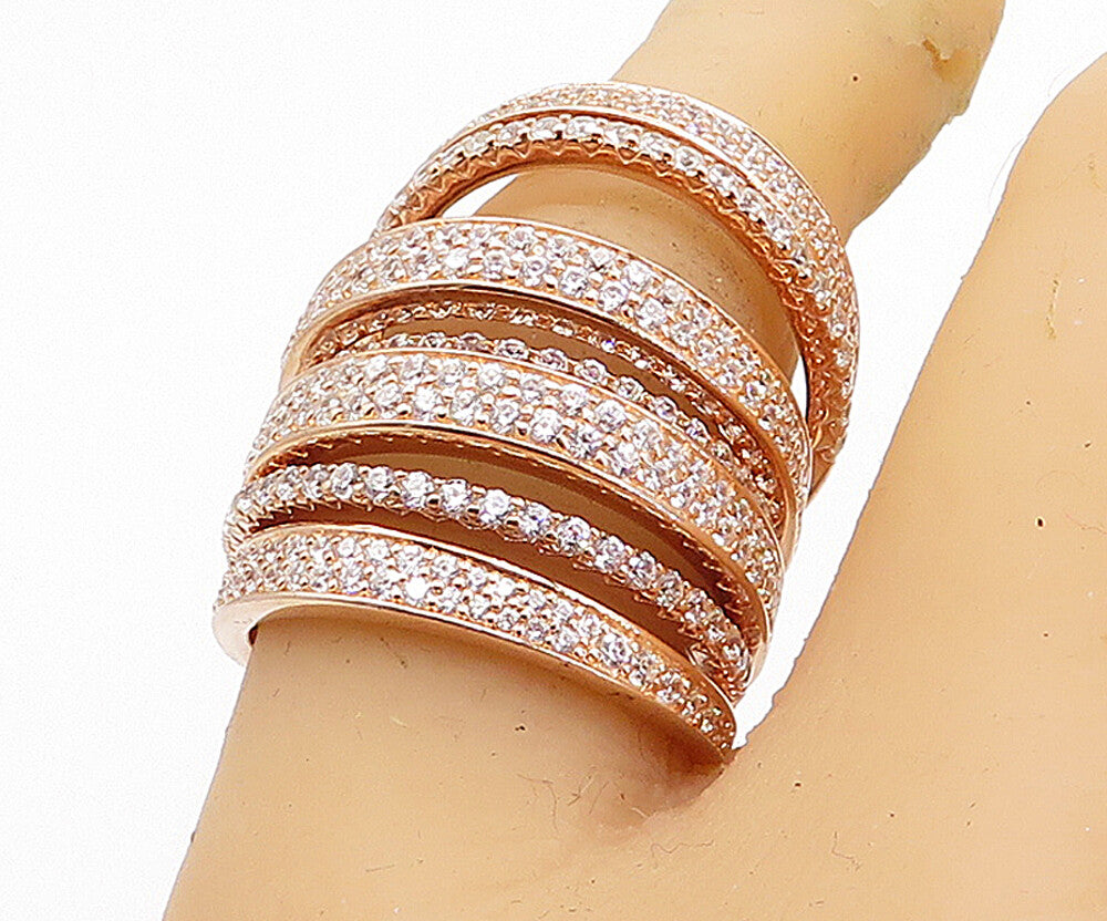925 Sterling Silver  Cubic Zirconia Rose Gold Plated Band Ring Sz 7.5  RG4540