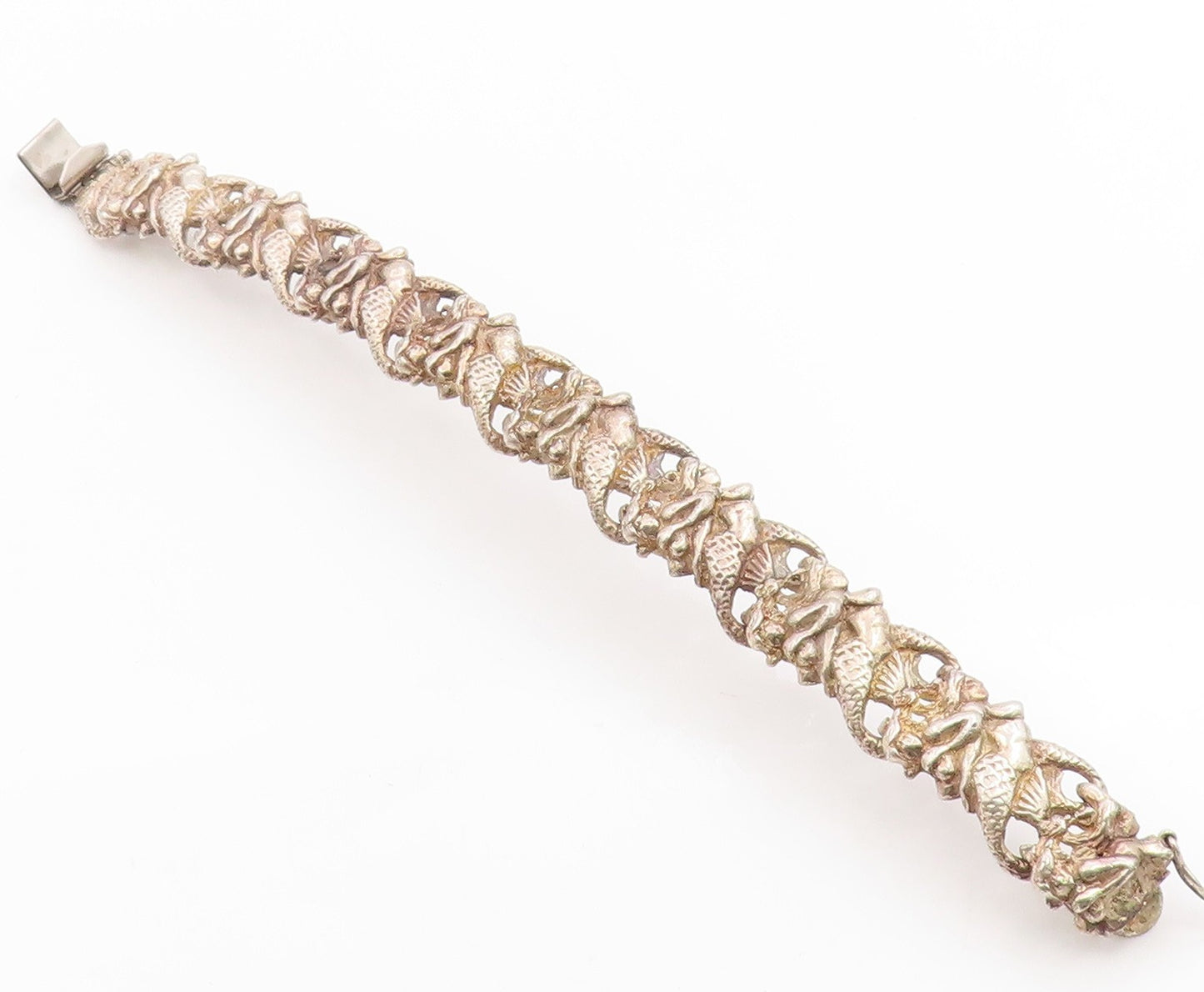925 Sterling Silver Vintage Bracelet Brutalist Mermaid Link Design  BT12061