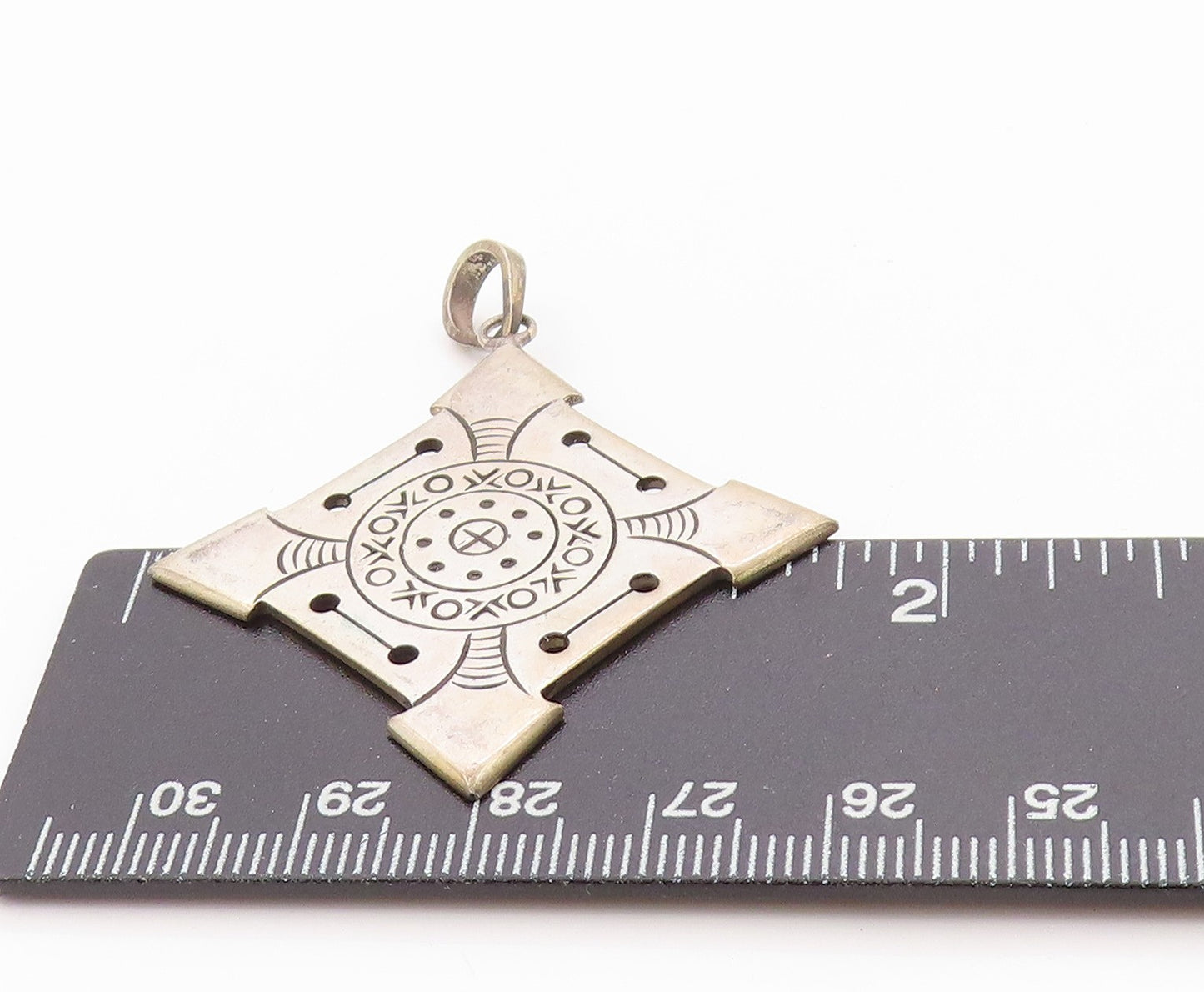 925 Sterling Silver Vintage Pendant Geometric Directional Tribal Compass PT24827