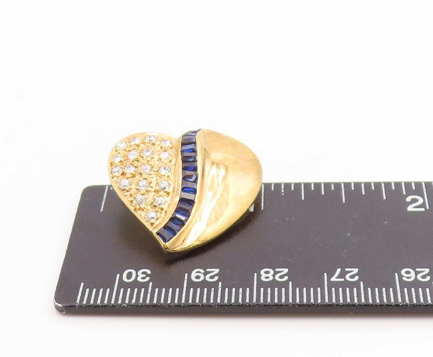 925 Sterling Silver Vintage Pendant Gold Plated Sapphire & CZ Love Heart PT26178