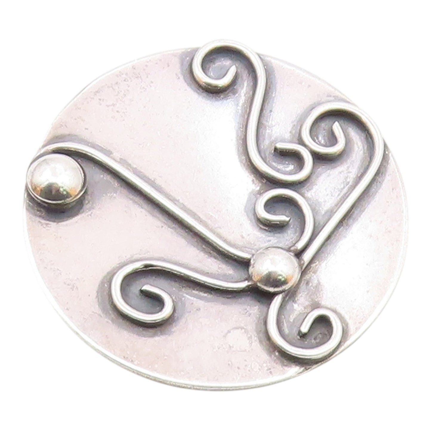 925 Sterling Silver  Vintage Shiny Round Swirl Pattern Brooch Pin  BP3695