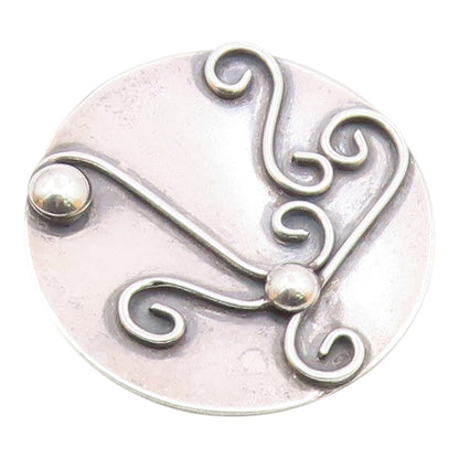 925 Sterling Silver  Vintage Shiny Round Swirl Pattern Brooch Pin  BP3695