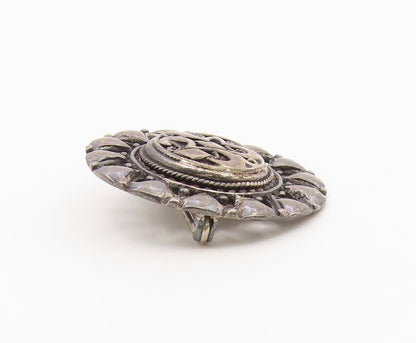 925 Sterling Silver  Vintage Antique Oxidized Round Floral Brooch Pin  BP3520