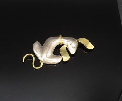MEXICO 925 Silver  Vintage Sculpted Two Tone Sitting Dog Brooch Pin  BP9681