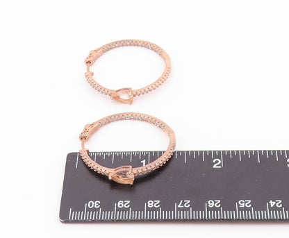 925 Sterling Silver Vintage Earrings Gold Plated Elegant Pink CZ Hoops  EG14521
