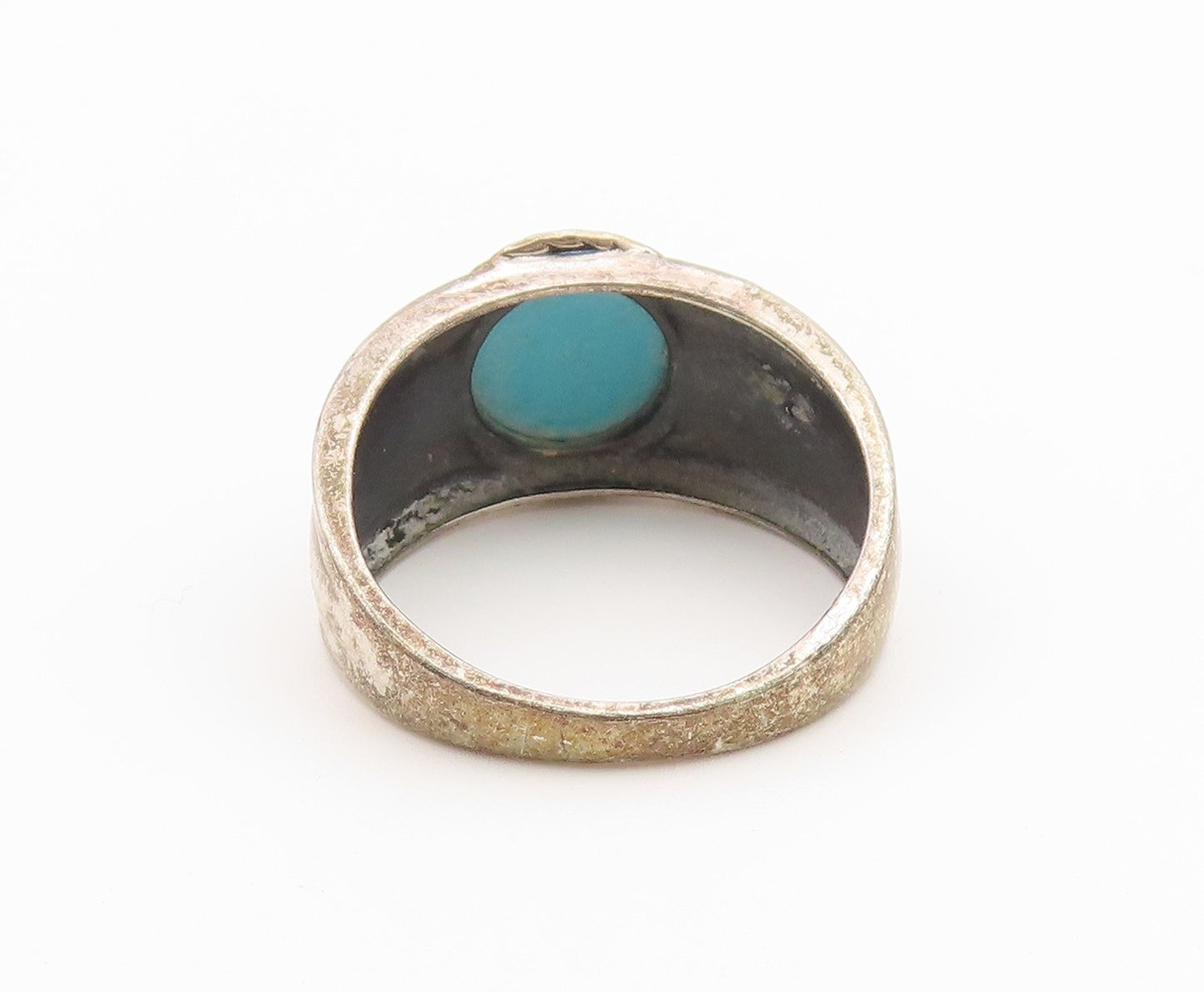 925 Sterling Silver Vintage Ring Classic Turquoise Statement Band  Sz 9  RG36824