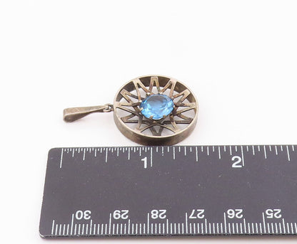 EUROPEAN 925 Sterling Silver  Vintage Blue Topaz Modernist Pendant  PT18783