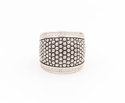 925 Sterling Silver Vintage Ring CZ Caviar Beaded Statement Band Sz 9.5 RG35252