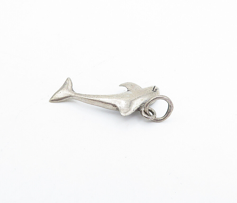 925 Sterling Silver  Vintage Dark Tone Leaping Dolphin Motif Pendant  PT3065