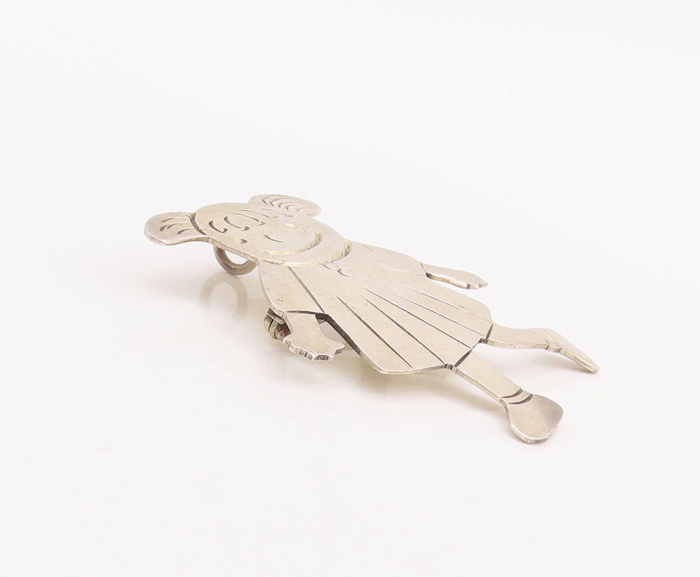 925 Sterling Silver Vintage Brooch Pin MEXICO Solid Etched Cartoon Girl  BP11062