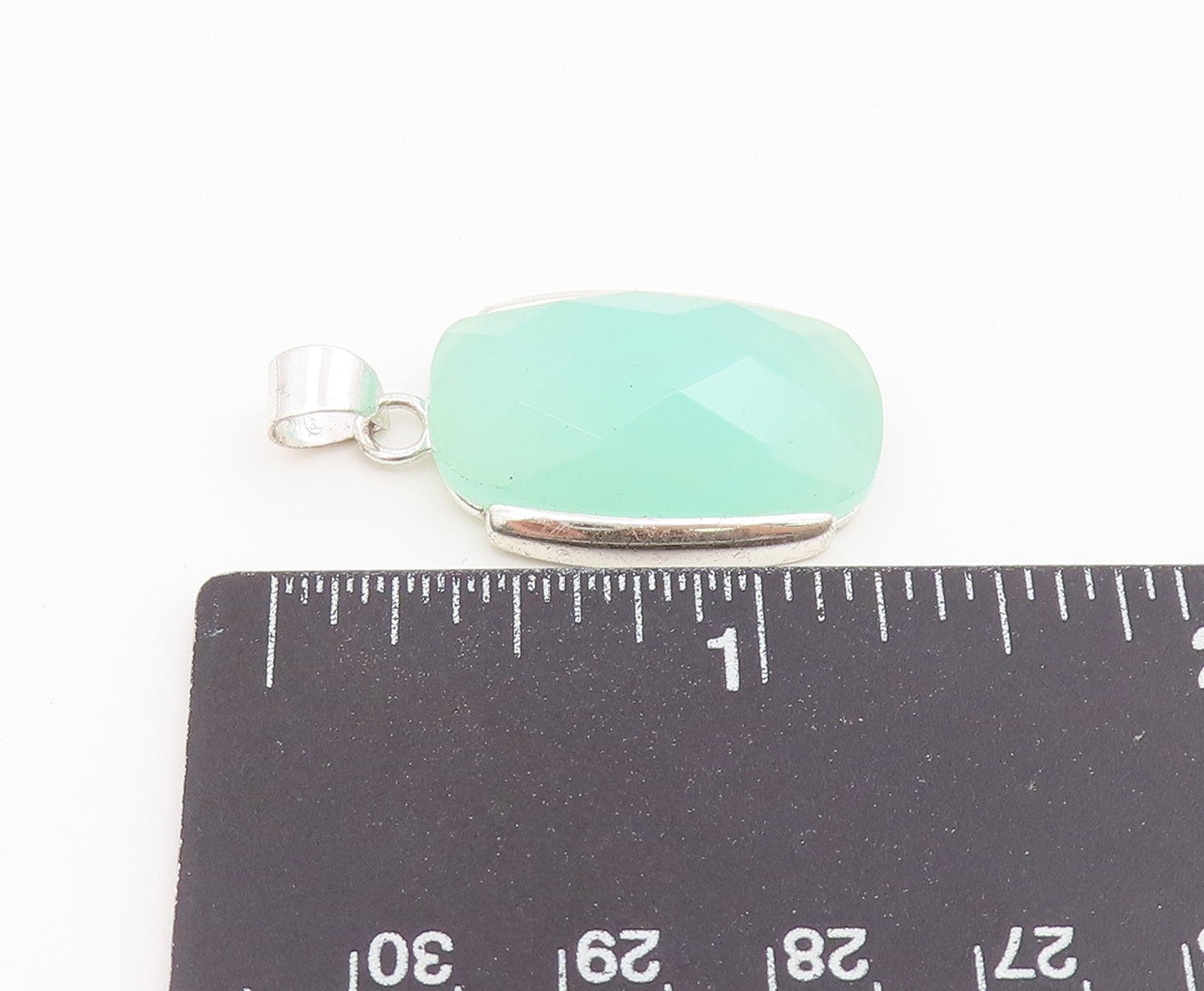 925 Sterling Silver Vintage Pendant Faceted Chalcedony Geometric Charm  PT26492