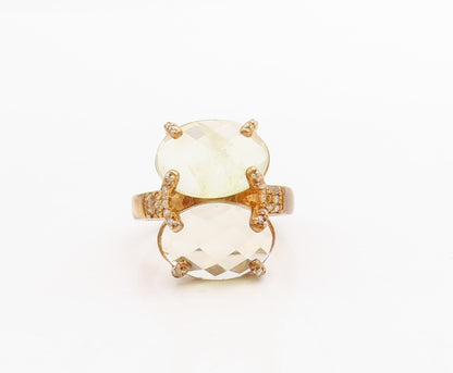 925 Sterling Silver Vintage Ring Gold Plated Diamonds & Gemstone  Sz 8  RG30955