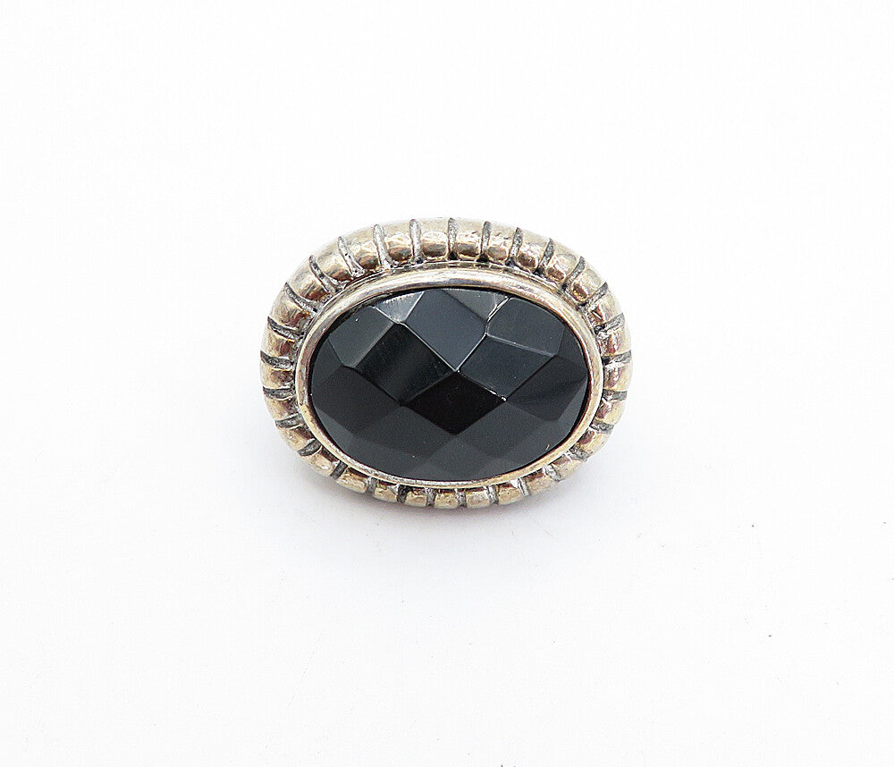925 Sterling Silver  Vintage Black Hematite Fluted Cocktail Ring Sz 6.5 RG4087