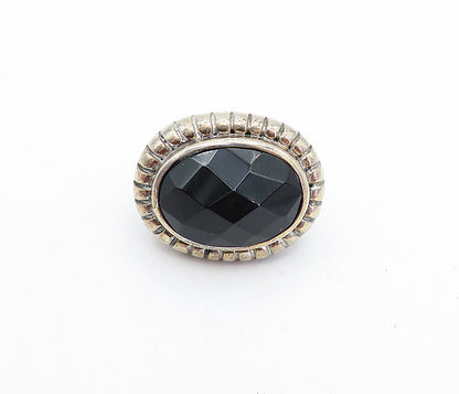 925 Sterling Silver  Vintage Black Hematite Fluted Cocktail Ring Sz 6.5 RG4087
