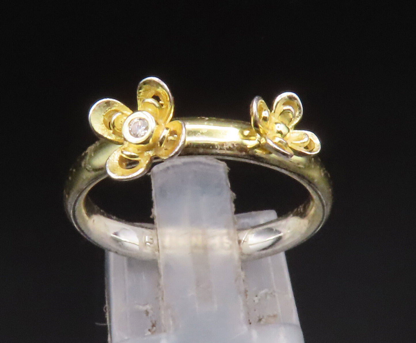 SPINNING 925 Silver  Vintage Cubic Zirconia Double Flower Ring Sz 7  RG25092