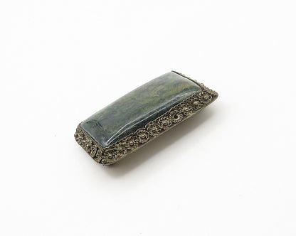 CHINA 925 Silver  Vintage Antique Jasper Floral Border Brooch Pin  BP6929