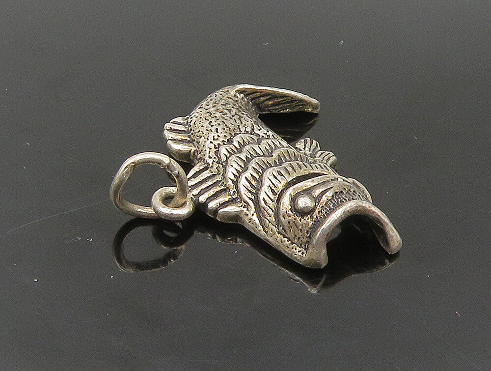 925 Sterling Silver  Vintage Dark Tone Fish Open Mouth Pendant  PT19954