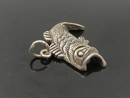 925 Sterling Silver  Vintage Dark Tone Fish Open Mouth Pendant  PT19954