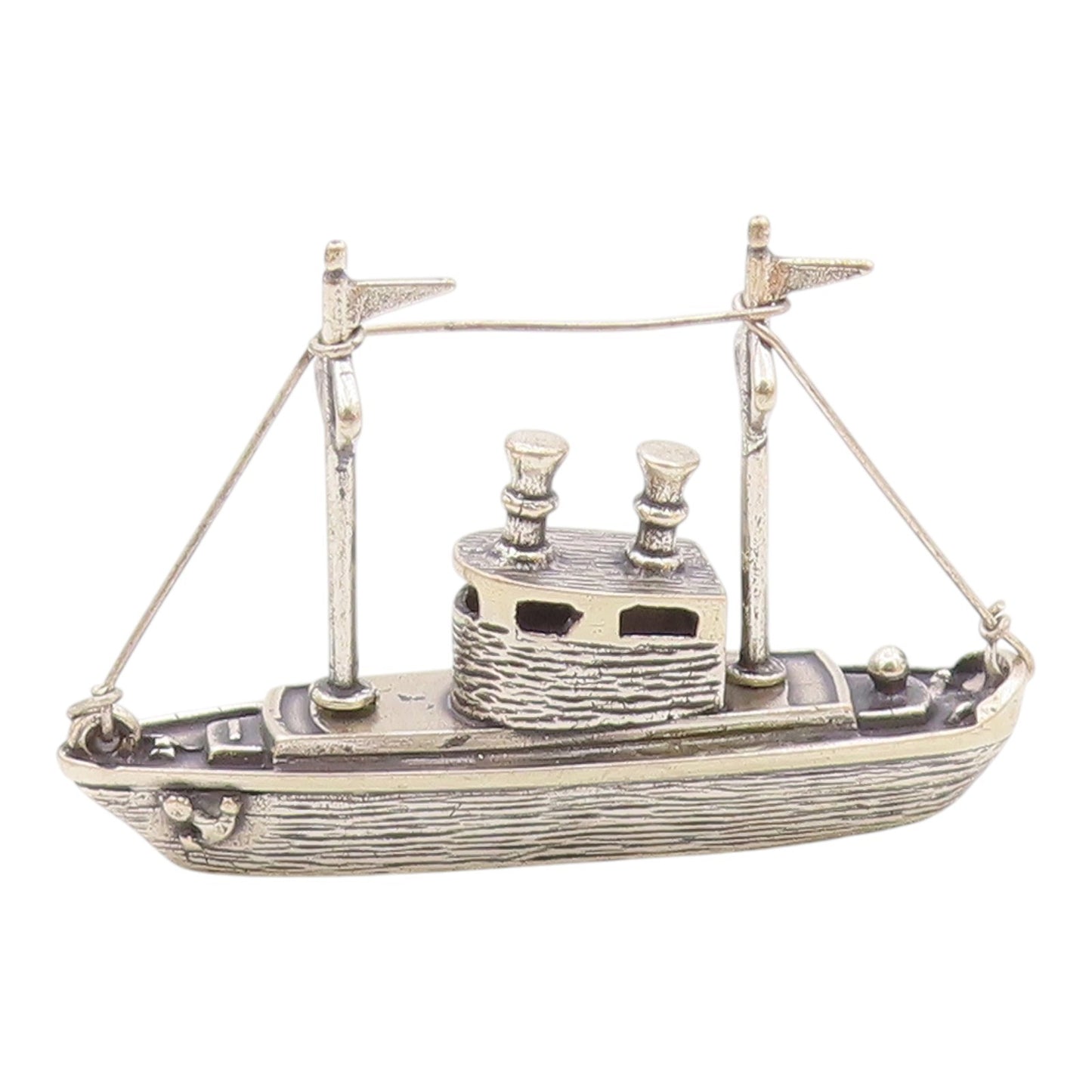 925 Sterling Silver  Vintage Shiny Tug Boat Motif Table Trinket  TR2751