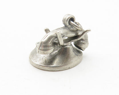 925 Sterling Silver  Vintage Old Fashioned Telephone Pendant (ROTATES)  PT9355