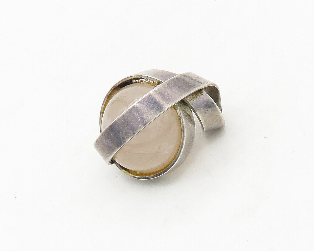 925 Sterling Silver  Vintage Quartz Sphere Ribbon Wrapped Pendant  PT14034