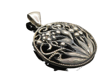 MEXICO 925 Sterling Silver  Vintage Dark Tone Blooming Flowers Pendant  PT7932